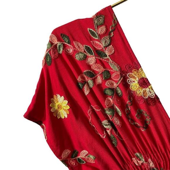 Cacharitey Made in Mexico Smocked Embroidered Double V Midi Dress - Picture 8 of 9